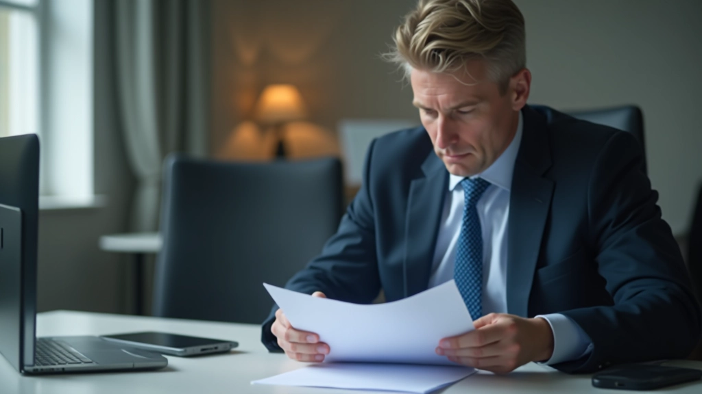 Compliance officer reviewing GDPR data protection documentation in professional office setting